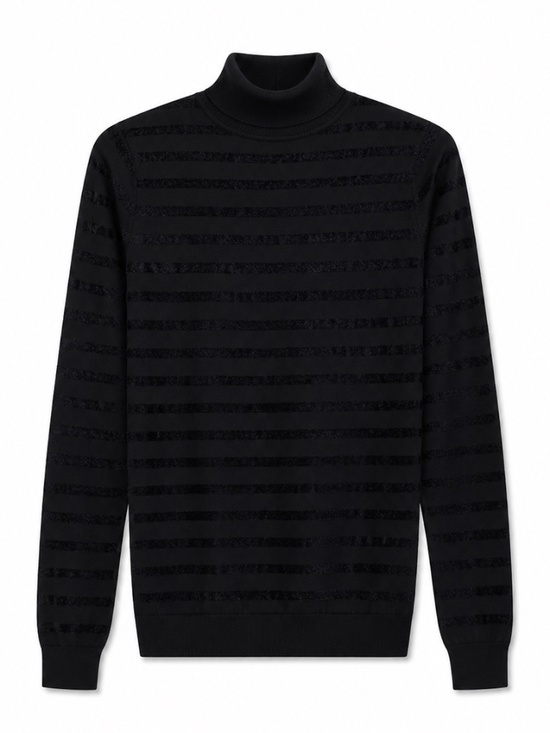 Guess Sweaters - Guess Black Turtleneck Sweater with Velvet Textured Stripes - Small EUC